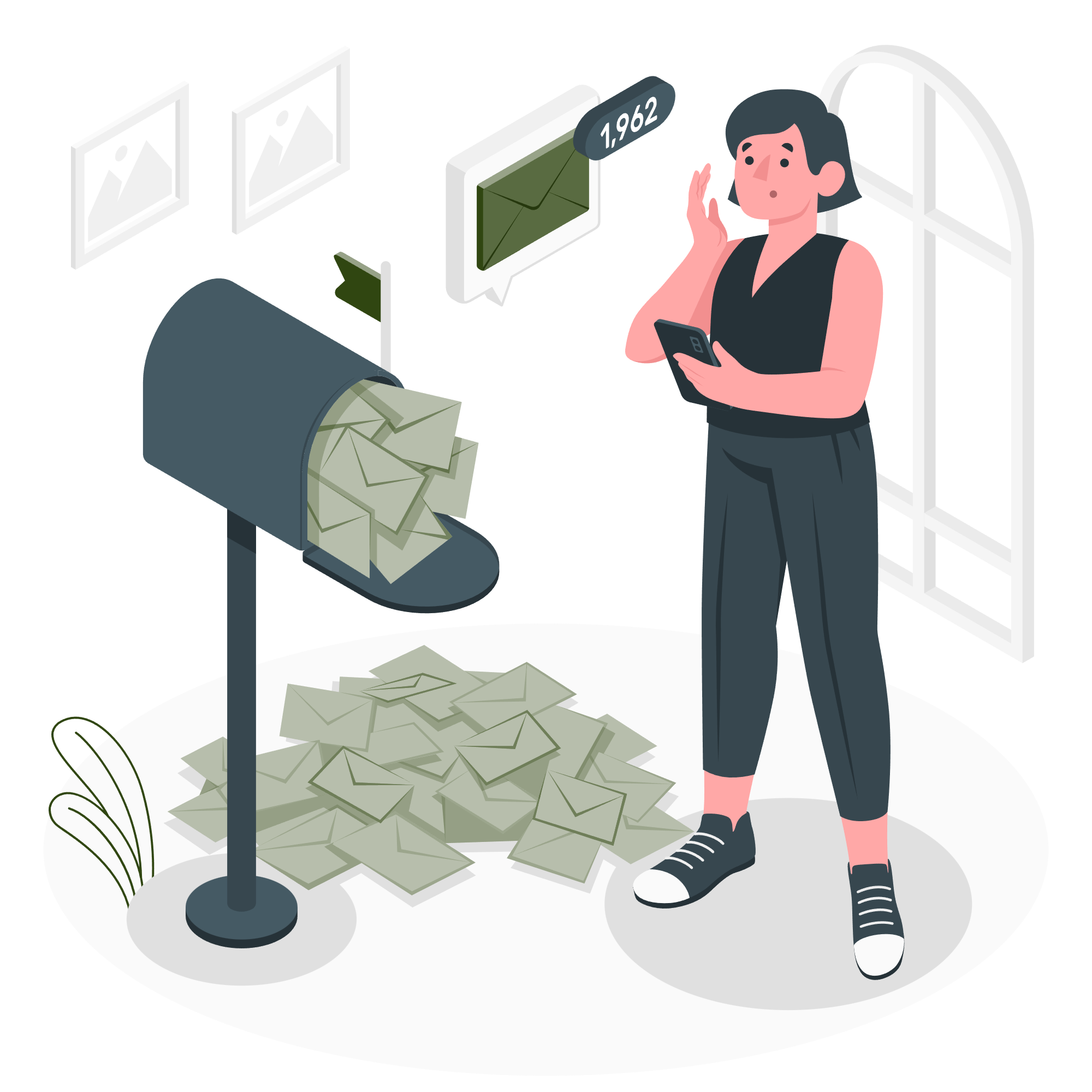 Ilustração de um adminstrador de loja com muitas mensagens para responder