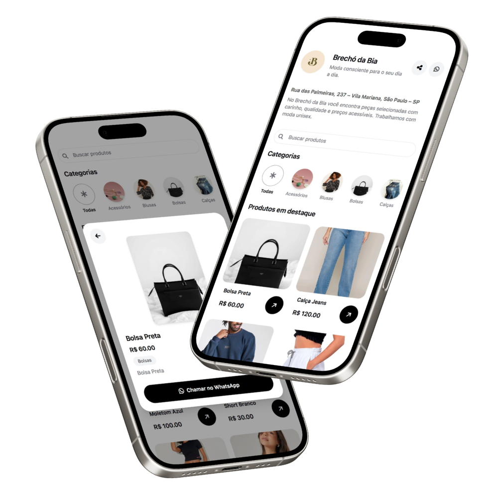 Dois telefones exibem na tela um exemplo de vitrine arvro