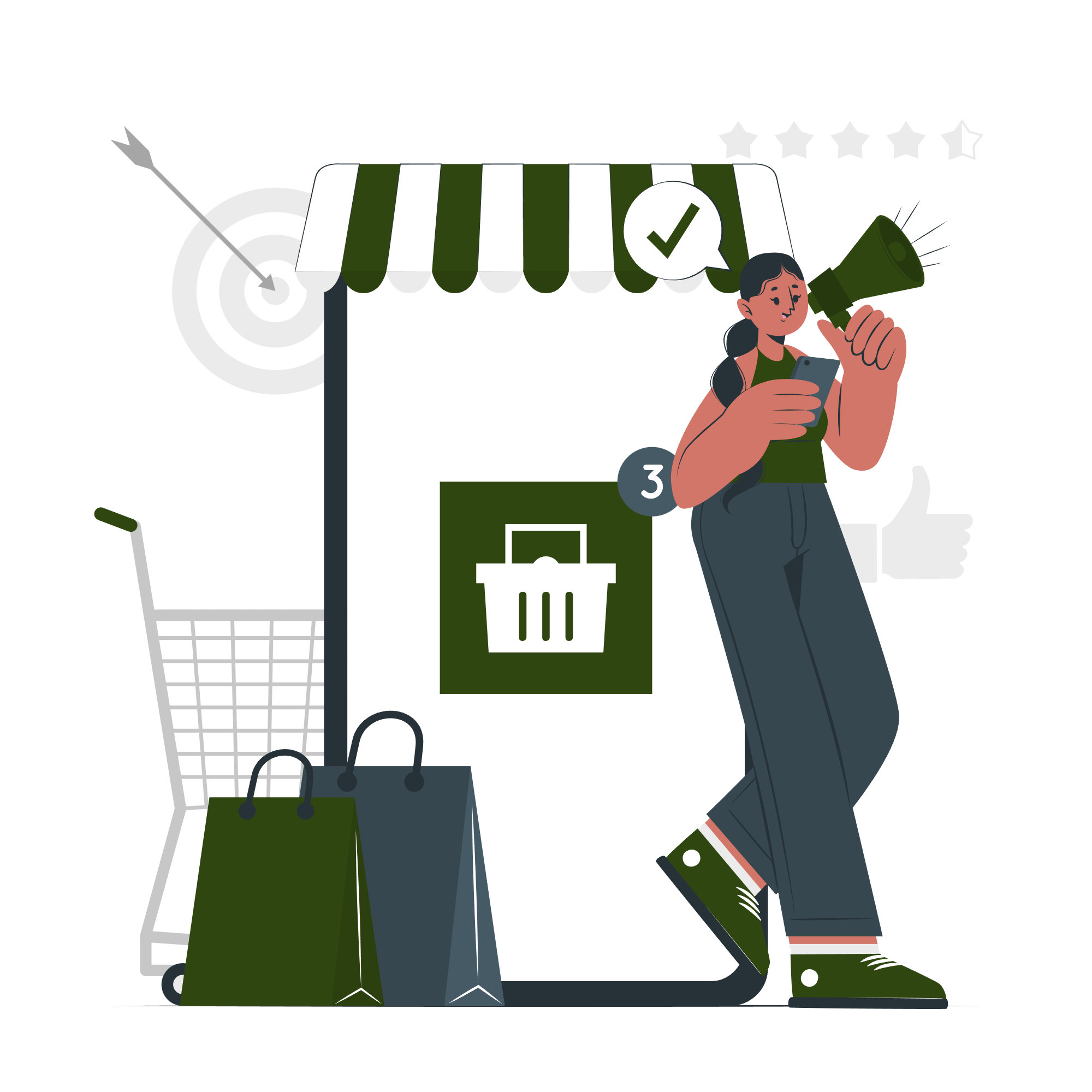 Ilustração de jovem divulgando sua loja